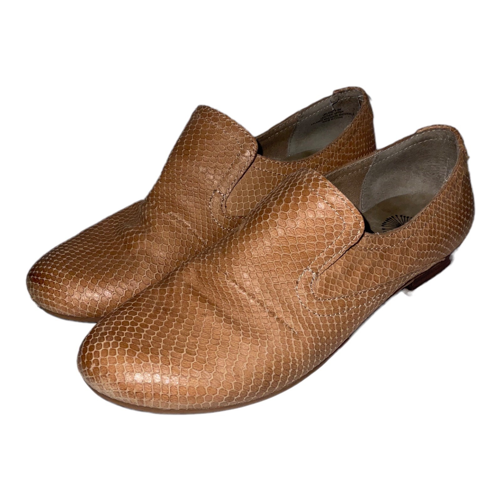 Otbt Womens Size 8 Tan Faux Snake Skin Design Round Toe Slip On Shoes Loafers